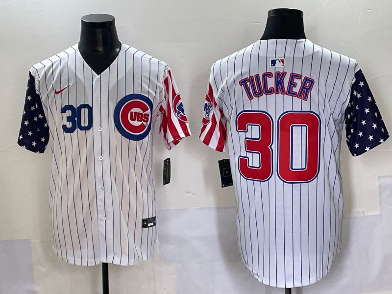 Men 2025 Chicago Cubs 30 Tucker White Stripe a generation of national flags Joint Name Nike MLB Jersey style 3